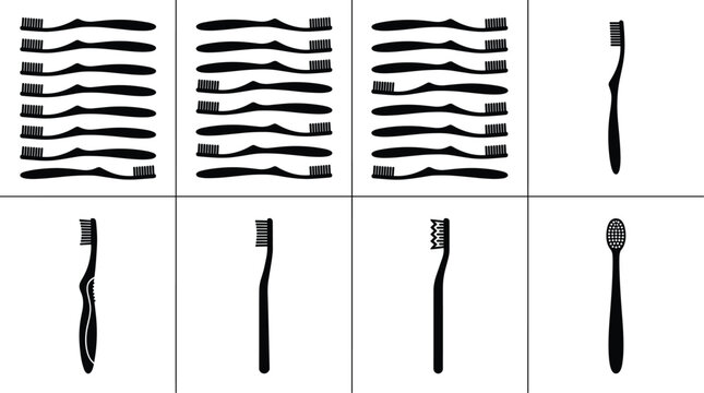 Black silhouettes of toothbrushes with varied designs