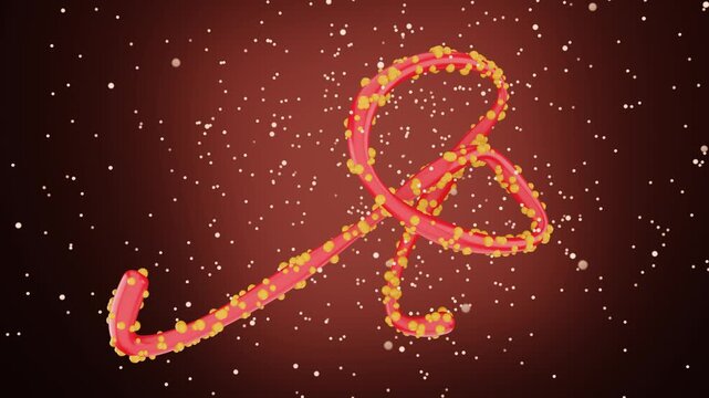 Ebola virus 3d animation with particles spark in dark background. motion graphics with seamless looping. Medical pathogen, filamentous viral structure for healthcare, virology, outbreak, and science.