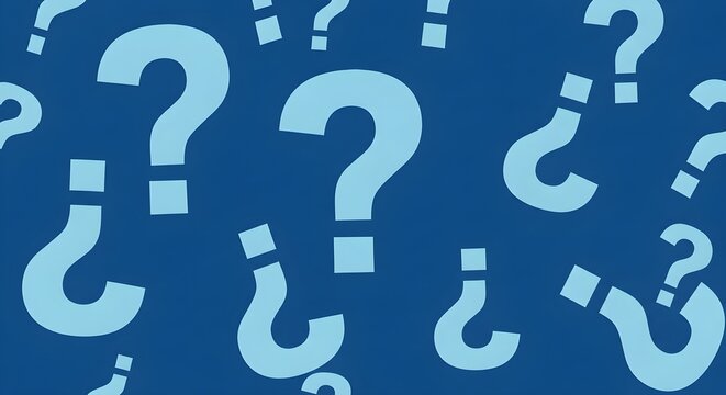 Question Marks Pattern, Uncertainty Concept, Blue Background, Inquiry Symbols, Doubt Graphics, Confusion Elements, Seeking Answers