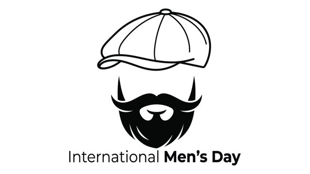 Bearded man wearing a flat cap is depicted in a simple icon style to celebrate the occasion of International Men's Day.
