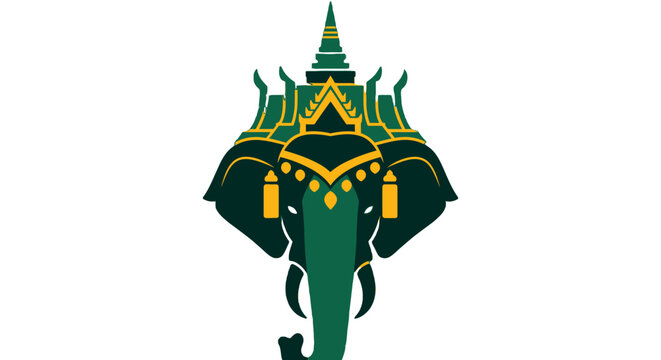 Decorative Thai Style Elephant With Ornamental Temple Design.