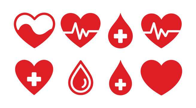 Isolated Red Blood Donation Vector Icon Set Featuring Charity Blood Sharing Healthcare Volunteer Medical Symbol and Awareness Elements