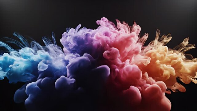 Abstract Colorful Ink Clouds Exploding Against Dark Backdrop