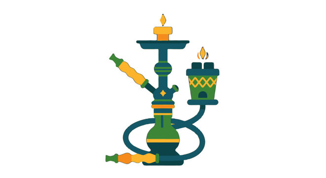 Colorful Traditional Hookah Illustration with Burning Coal.