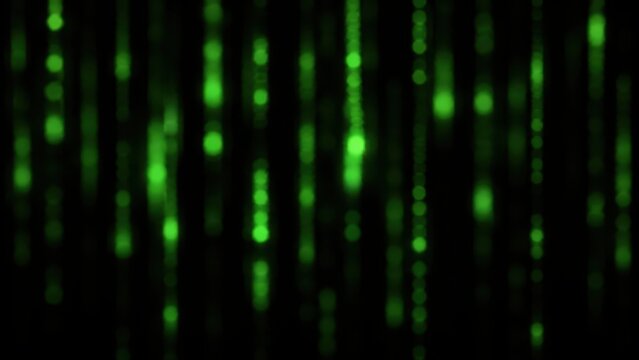 Green Digital Binary Code Streams Falling on Black Background Technology Concept