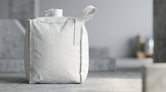 Industrial bulk bag mockup featuring white woven polypropylene container for heavy construction materials logistics storage and shipment