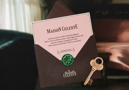 Elegant Invitation Card Mockup With Vintage Key PSD