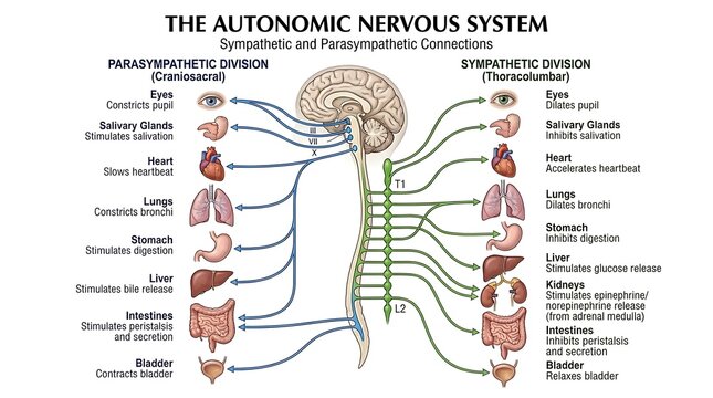 Anatomical chart of the human autonomic nervous system functions
