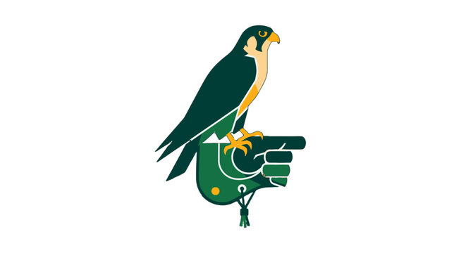 Illustrated parrot perched on pointing hand glove graphic.