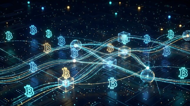 Cryptocurrency Blockchain Network with Glowing Digital Connections