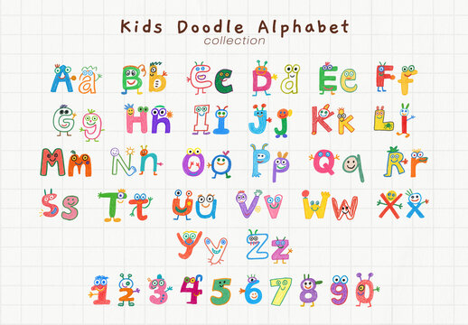 Colorful Playful Doodle Alphabet Editable Font