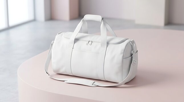 Blank white gym bag duffel mockup for sports branding and fitness fashion design showcasing clean fabric texture