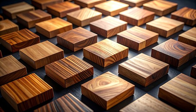 A grid of rectangular wooden blocks with varying wood grain patterns