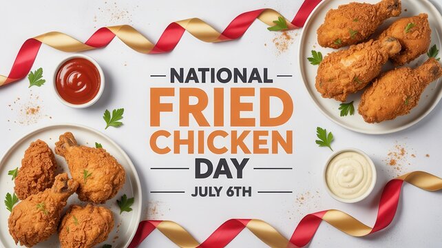 National Fried Chicken Day banner with crispy drumstick and sauce