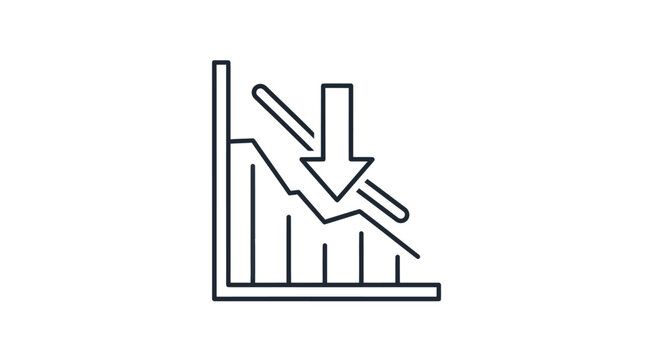 A downward trending bar chart graph with a falling arrow indicates decline