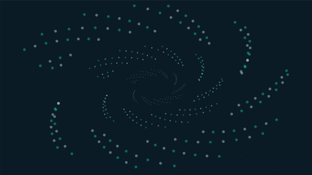 Abstract swirling pattern created with dotted elements in various colors creating a visual illusion of movement and depth suitable for backgrounds and design projects