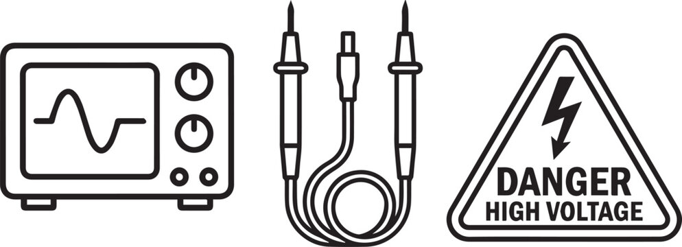Electrical hazard warning high voltage safety signs and equipment icons