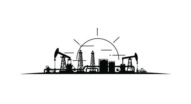 Industrial Oil Pump Jacks At Sunset.