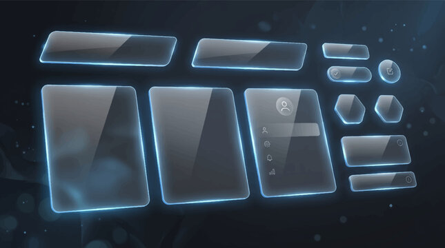 Rectangular And Rounded Digital Interface Elements Illuminated Blue Against A Dark Gradient Background display element screen shape