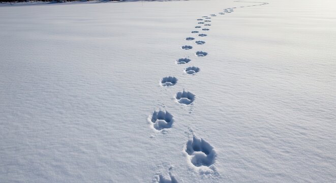 Animal Tracks Winding Through Fresh Snow