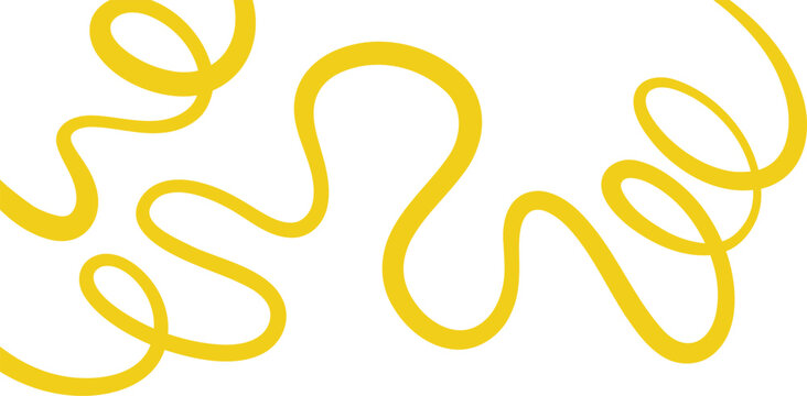 Yellow squiggle wave line art doodle isolated transparent overlay background, vector graphic concept