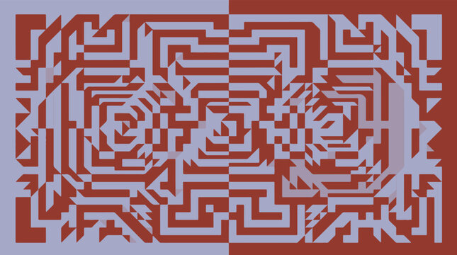Intricate maze pattern with alternating reddish brown and lavender hues a geometric vector illustration labyrinth puzzle complex