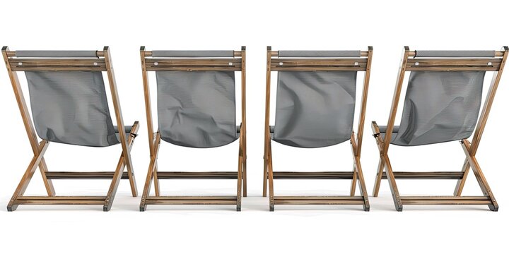 Four Grey Folding Chairs with Wooden Frames on White Background