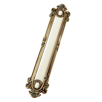 Ornate brass mezuzah case with cream enamel detail