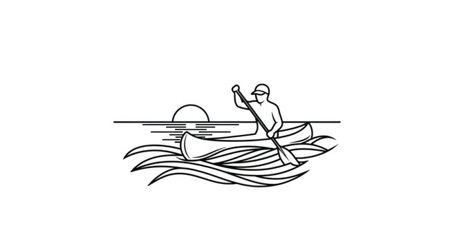 Man Paddling a Surfboard on Waves.