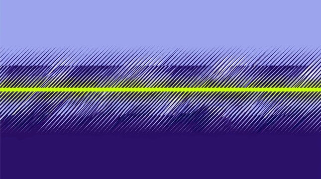 Abstract Digital Background Featuring Bright Neon Yellow Horizontal Line Covered by Intense Purple Diagonal Scratches and Textured Halftone Geometric Design