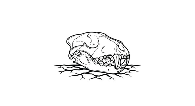 Detailed drawing of animal skull side.