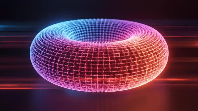Abstract torus shape with glowing grid