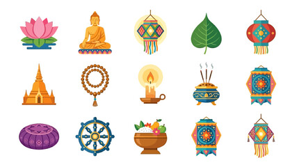 Collection of Vesak festival elements and icons © Oase Studio