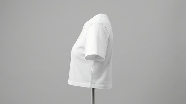 Isolated side view of a white blank crop top t-shirt on a mannequin for apparel design branding and clothing display