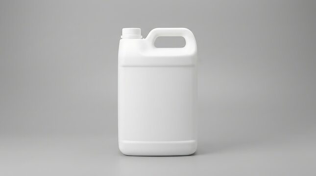 Blank white plastic jerrycan mockup for chemical industrial liquid container storage solution isolated on grey background