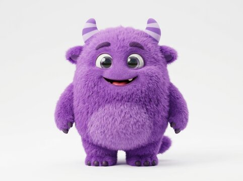 Cute purple furry monster isolated on white background