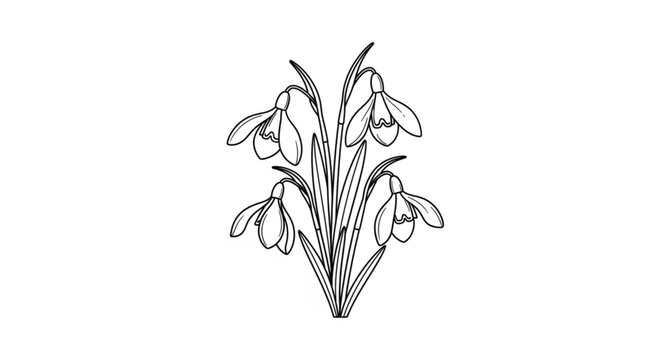 Drawing of several snowdrop flowers.