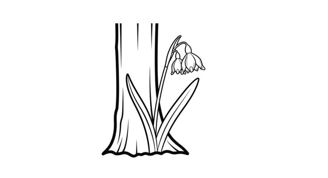 Drawing of a single snowdrop flower.