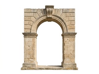 Obraz premium Ancient stone archway with detailed masonry and keystone, architectural element isolated on white background