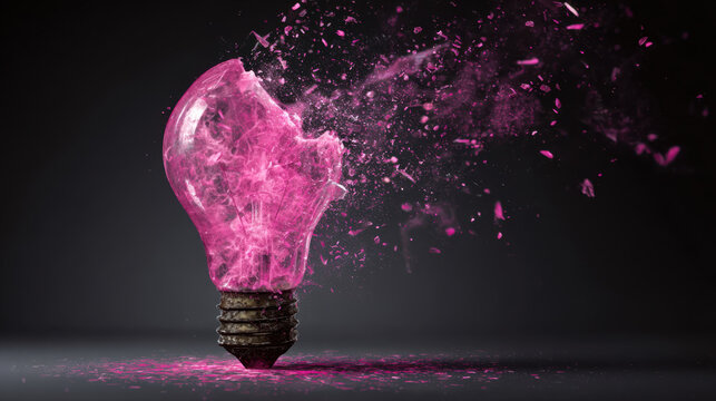 Exploding pink light bulb shattering with smoke