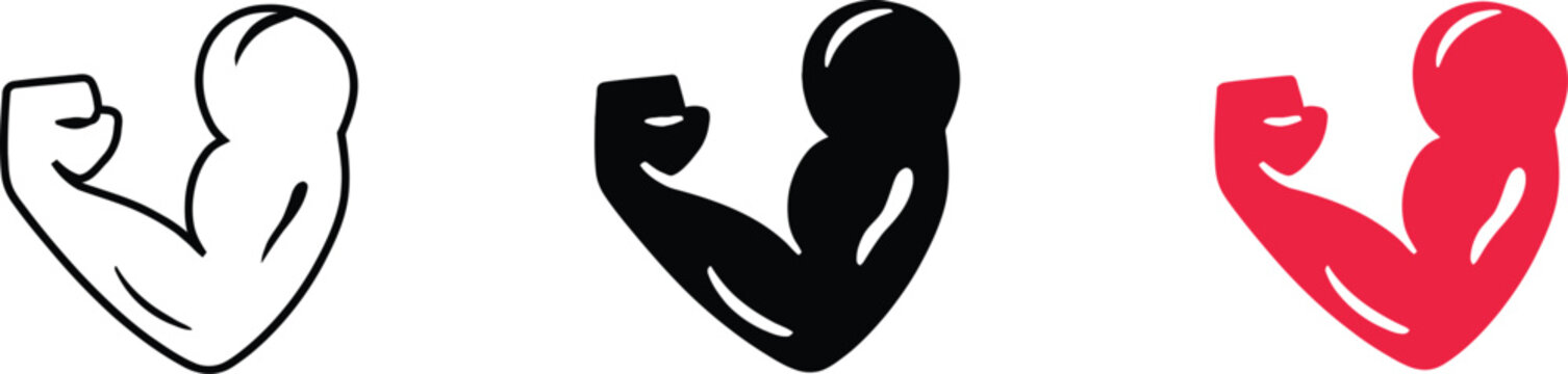 Strong Arm Muscle Icons Set &ndash; Fitness, Strength and Bodybuilding Symbols Collection