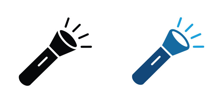 Flashlight icon minimal torch beam symbol representing portable lighting emergency power outage camping security and outdoor inspection