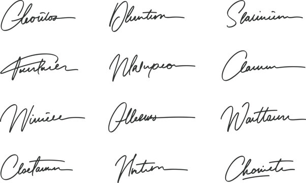 Professional collection of diverse black ink handwritten signatures and authentic autographs on a clean white background.