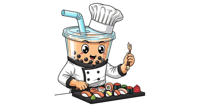 Cartoon robot chef holding a steaming pot.