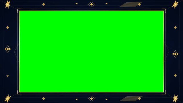 Luxury Gold Starry Frame with Green Screen Center for Video Overlay