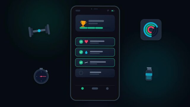 Fitness Tracking Mobile App Interface Animation with Health Icons