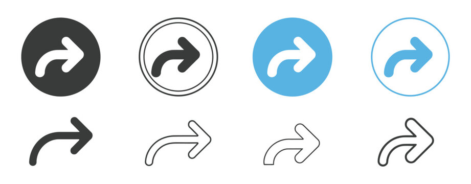 Share Arrow Icon Set presenting send reply and forward symbols, messaging communication buttons, social media interaction elements, clean vector interface design icons