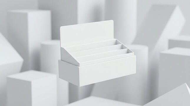 Isolated empty point of sale cardboard display box for retail products, blank packaging stand for branding mockup layout