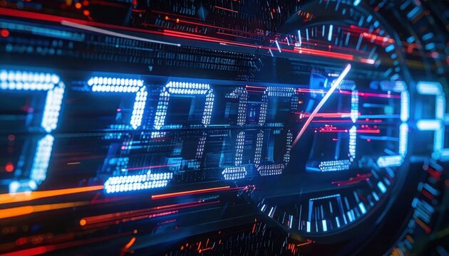 Futuristic Digital Countdown Timer Glowing in Abstract Technology Interface
