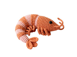 Obraz premium Handmade Crochet Shrimp Cat Toy Featuring Detailed Amigurumi Texture on Transparent Background Design